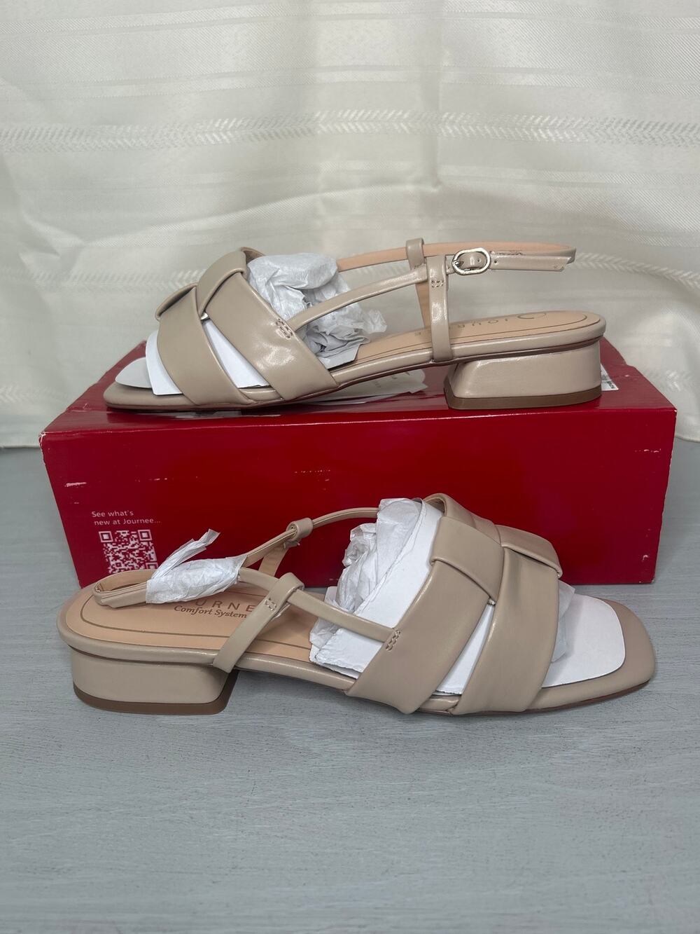 Journee Collection Tabatha Block Heel Ankle Strap Sandals Nude 9.5W